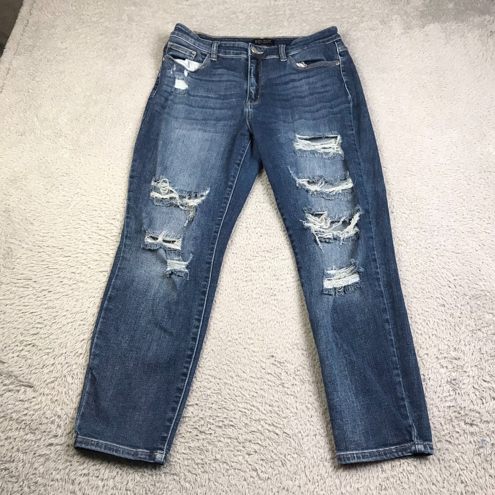 Judy Blue Jeans Womens 11/30 Boyfriend Distressed High Rise Stretch Denim